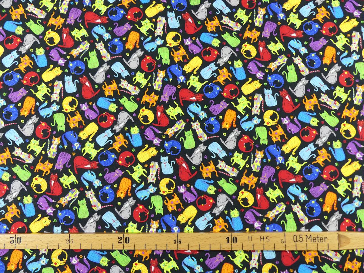 Patchworkstoff bunte Katzen mit Maß
